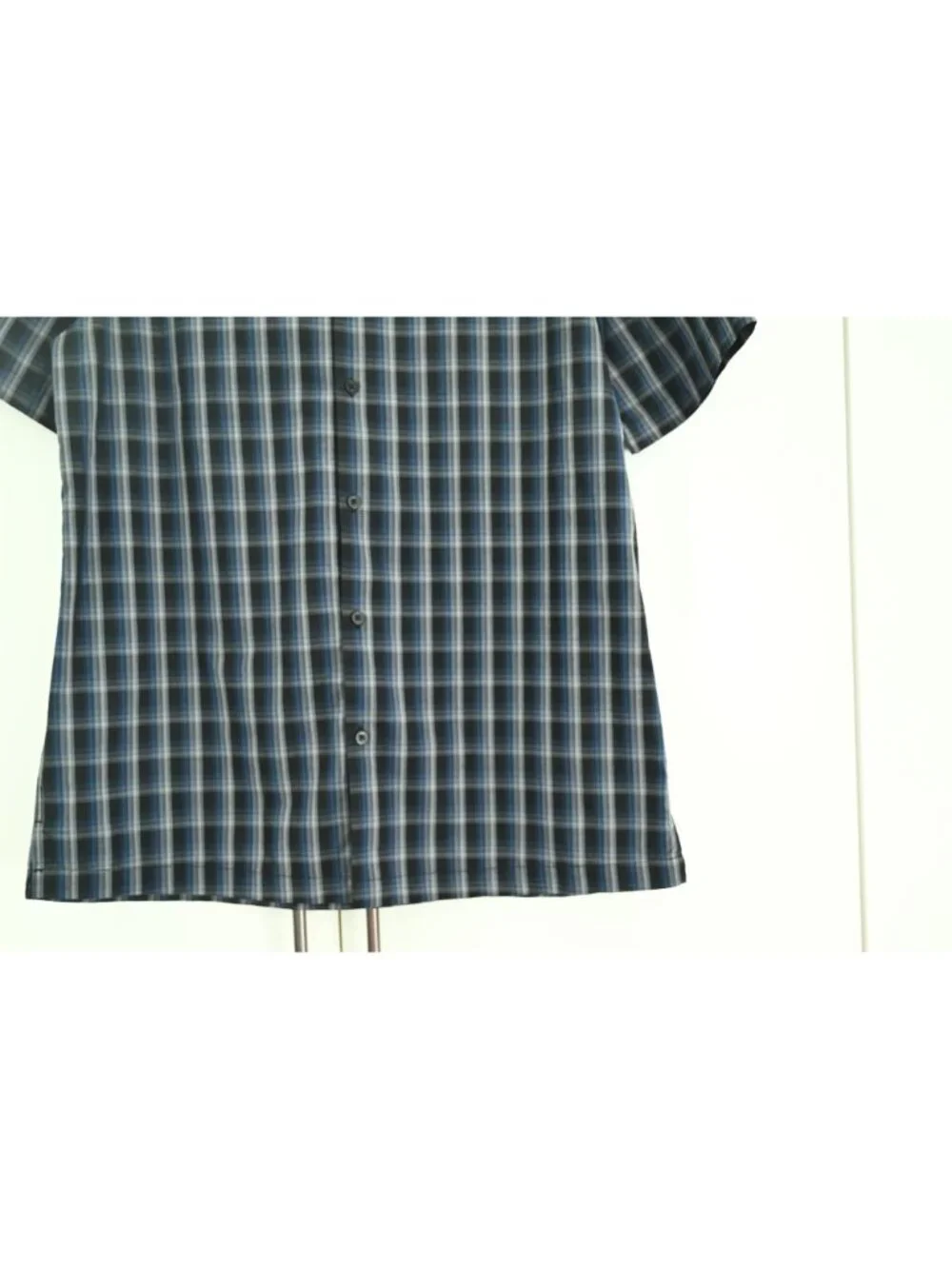 Alfani Short Sleeve Regular Fit Plaid Button Up Shirt Blue Black Gray Size M